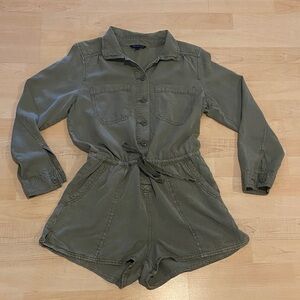 American Eagle Olive Green Button Front Long Sleeve Utility Romper Size 6
